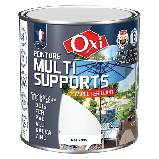 Peinture top 3 bois fer pvc 500ml gris clair brill. ral7035 - OXI