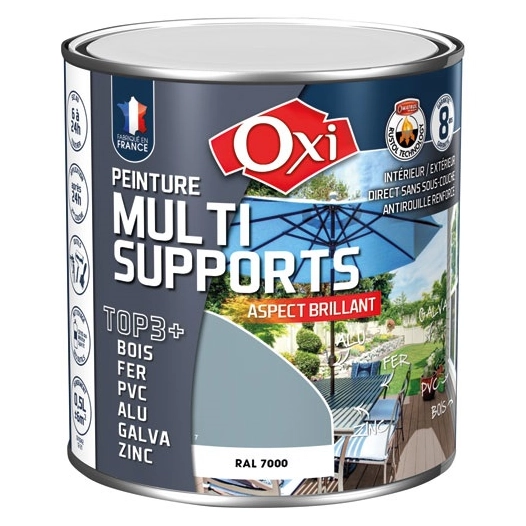 Peinture top 3 bois fer pvc 500ml gris foncé brill. ral7000 - OXI