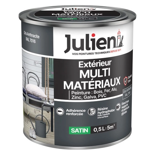 Peinture Julien multi matériaux gris anthracite 0.5l - JULIEN