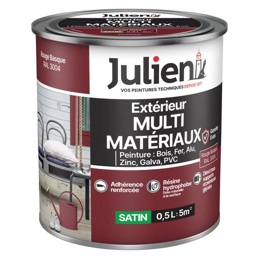 Peinture Julien multi matériaux rouge basque 0.5l - JULIEN