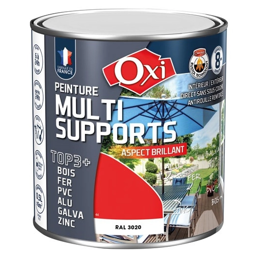 Peinture top 3 bois fer pvc 500ml rouge vif brillant ral3020 - OXI