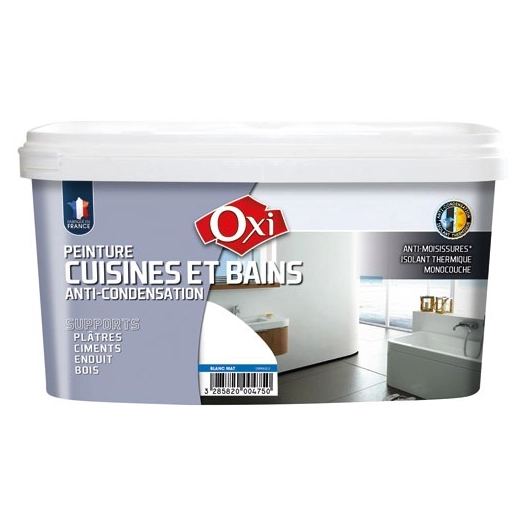 Peinture mur/plafond cuisine et bain blanc mat 2.5l - OXI