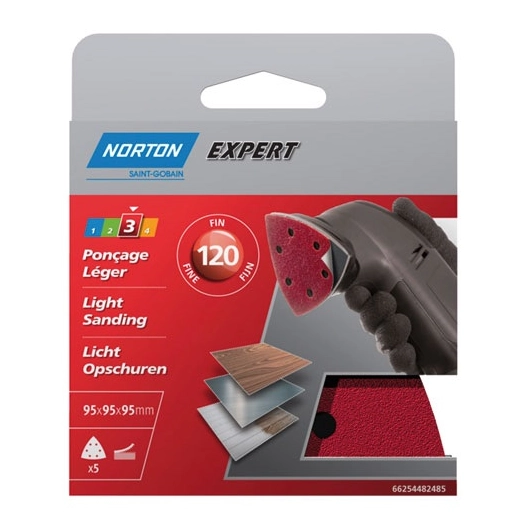 Triangle perforé expert 6 trous 95 gr. 120 pack x5 - NORTON