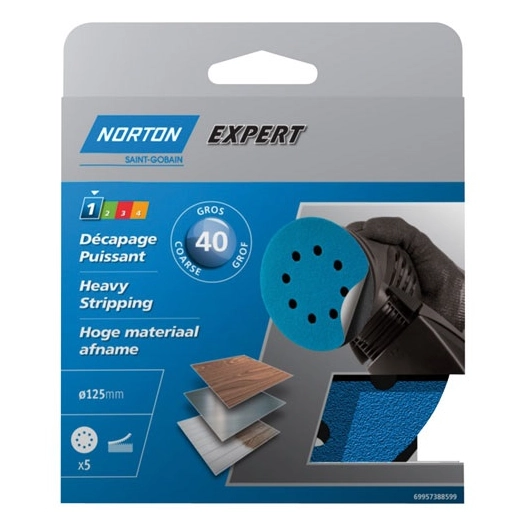 Disque 125 auto-agrippant grain 40 blister de 5 - NORTON