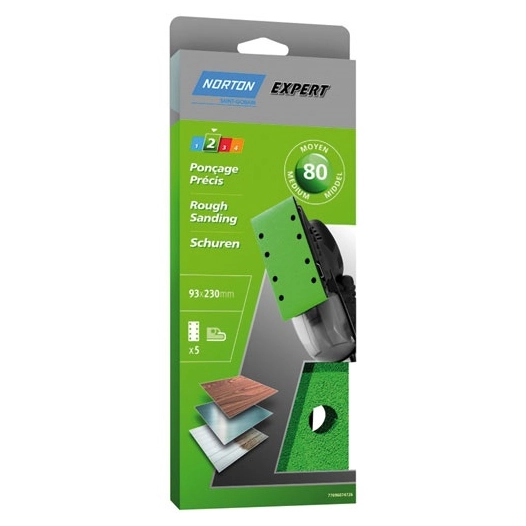 Patin Expert trous parallèles 93x230 grain 80 x 5 pièces - NORTON
