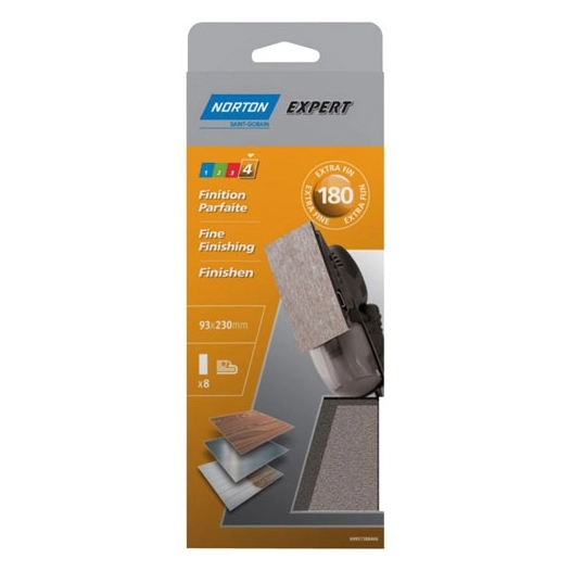 Patin Expert non perforé 93x230 grain 180 x 8 pièces - NORTON