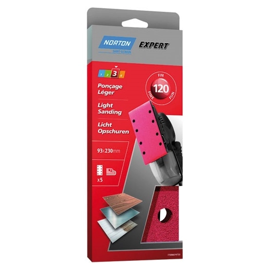 Patin Expert trous parallèles 93x230 grain 120 x 5 pièces - NORTON