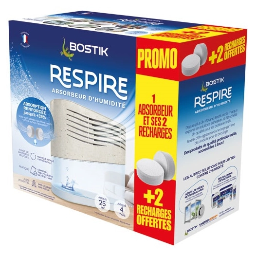 Absorbeur humidité respire+2 recharges+ 2 recharges gratuites - RESPIRE BOSTIK