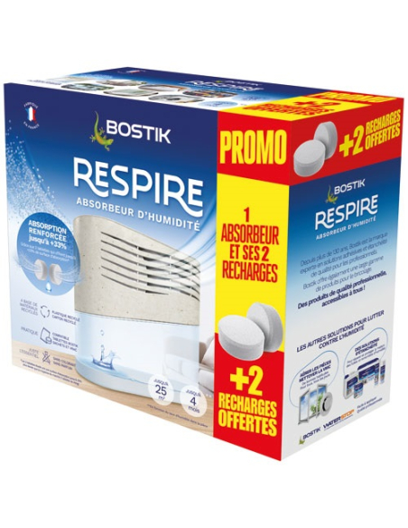 Absorbeur humidité respire+2 recharges+ 2 recharges gratuites - RESPIRE BOSTIK