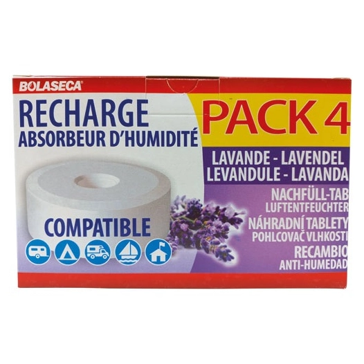 Recharge absorbeur humidite galets 4 x 450g lavande - BOLASECA