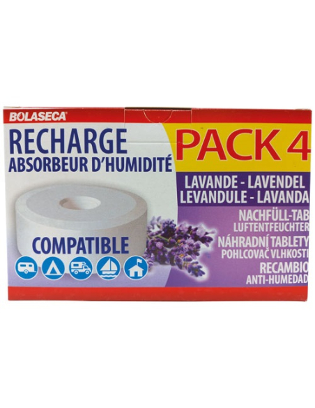 Recharge absorbeur humidite galets 4 x 450g lavande - BOLASECA