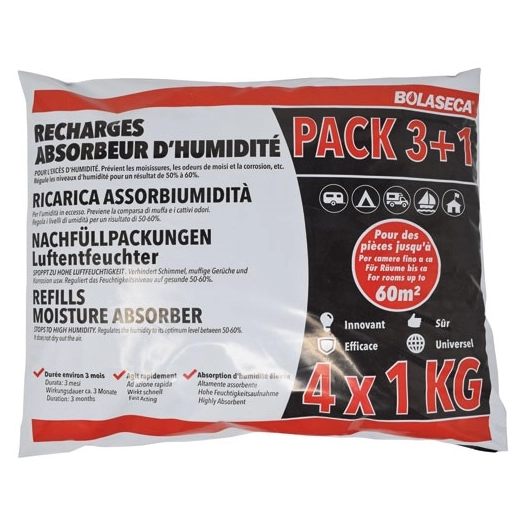 Recharge absorbeur d'humidité sachet 4 x 1kg - BOLASECA