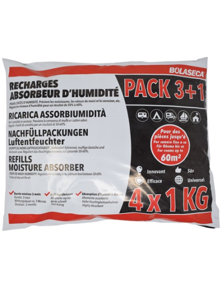 Recharge absorbeur d'humidité sachet 4 x 1kg - BOLASECA