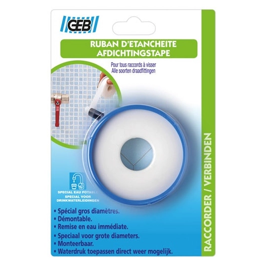 Ruban d'étanchéité PTFE 19mmx15mx0.2mm blister - GEB
