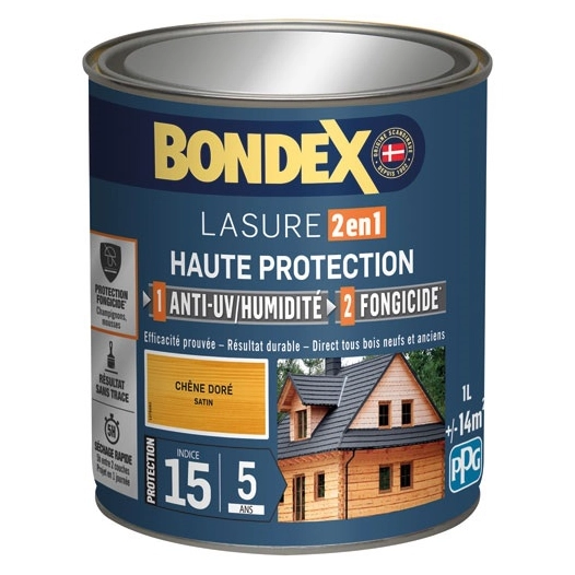 Bondex lasure 2en1 ind 15 5ans 1l chêne doré - BONDEX