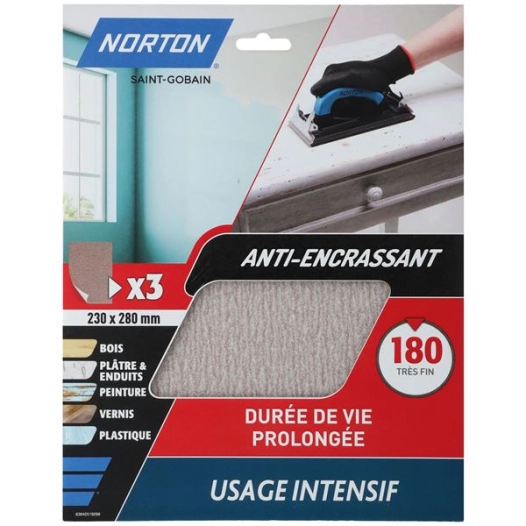 Papier anti encrassant grain 240 3 feuilles - NORTON