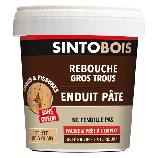 Sintobois pate rebouche gros trous bois 1kg bois clair - SINTO