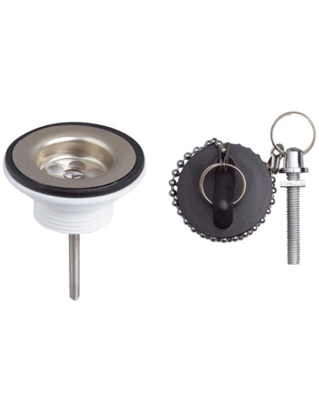 Bonde de lavabo avec grille inox et bouchon plastique noir - WIRQUIN