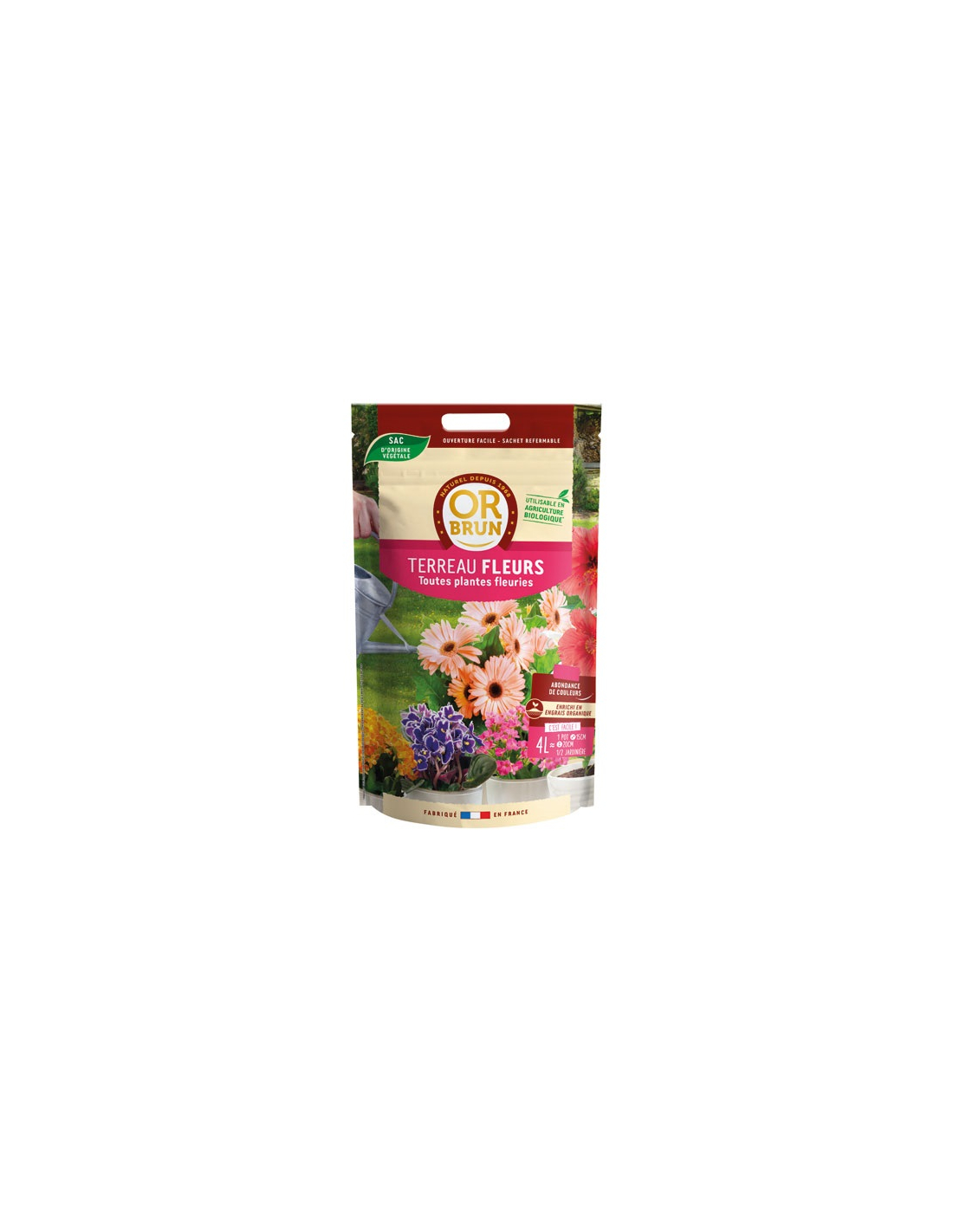 OR BRUN Terriccio Per Fiori 4 Litri – Adatto A Piante Fiorite In Vaso, Biologico, Made In France, Sacco Richiudibile