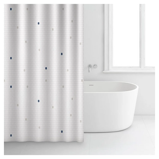 Rideau douche 180x200 polyester blanc motifs points - RAYEN