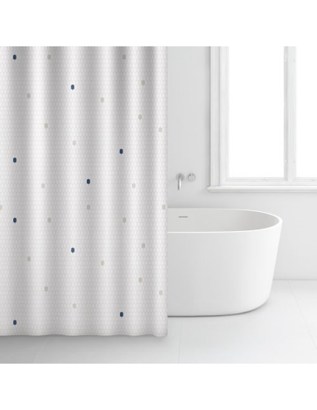 Rideau douche 180x200 polyester blanc motifs points - RAYEN