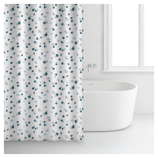 Rideau douche 180x200 polyester blanc points bleus - RAYEN