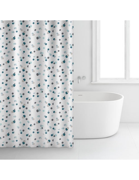 Rideau douche 180x200 polyester blanc points bleus - RAYEN