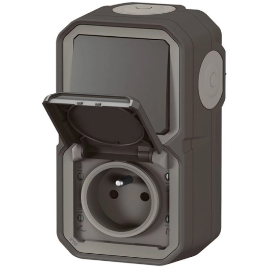 Plexo interrupteur et prise 2p+t vertical anthracite - LEGRAND