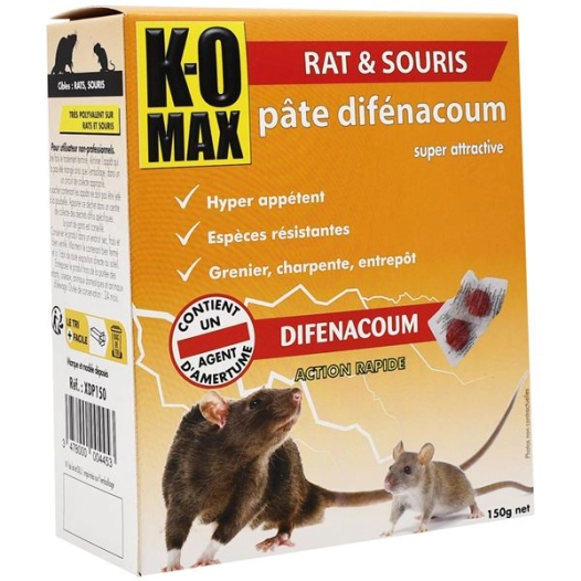 Komax Rats/souris difenacoum pate fraiche 150g - KOMAX