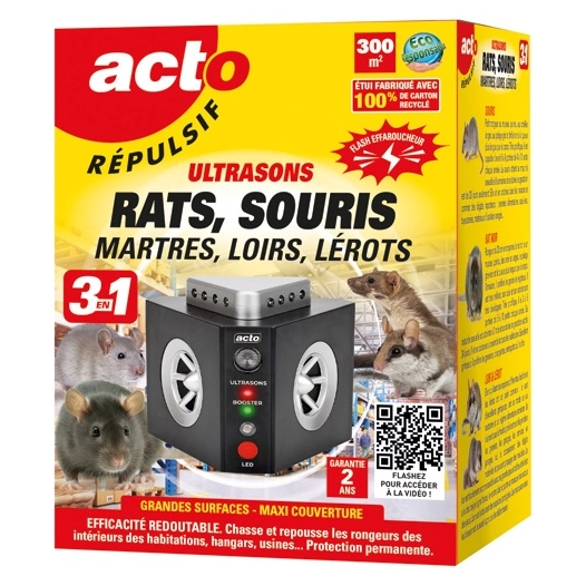 Repulsif ultrasons 3 en 1 maxi couverture grand angle 300m2 - ACTO