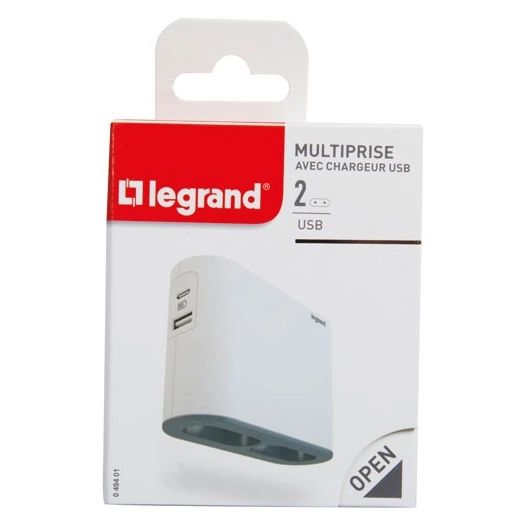 Quadriplite corner 2 prises 2P 6A USB A+C blanc/noir - LEGRAND