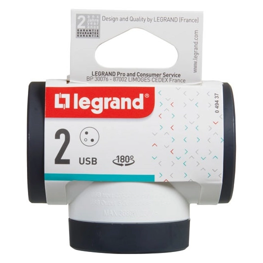 Triplite FB 3x2P+T prenium prises latérales rotative USB B/N - LEGRAND