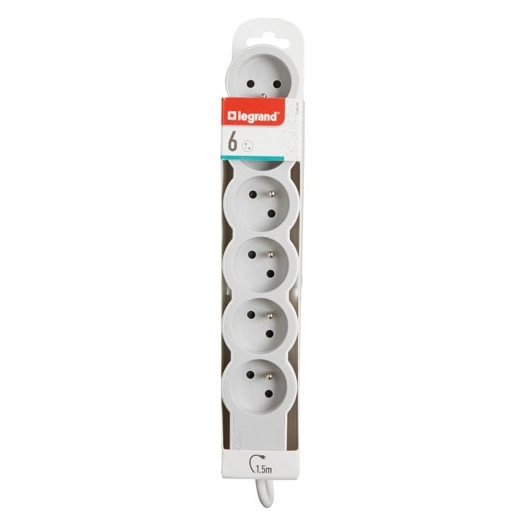 Multiprise FB 6x2P+T standard 1.5m 1mm² blanc/gris - LEGRAND