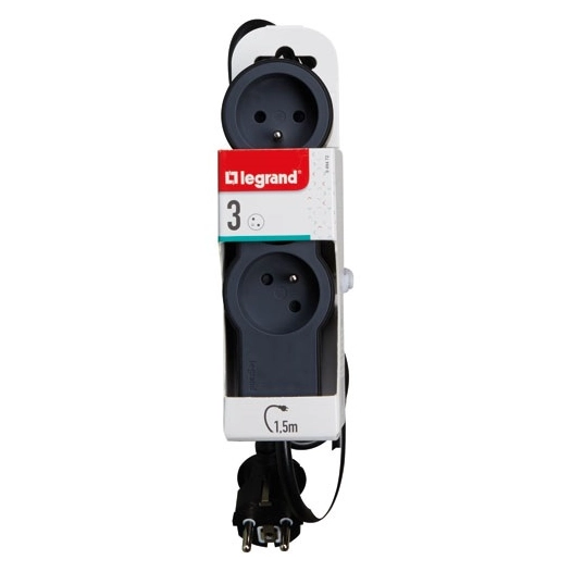 Multiprise FB 3x2P+T standard 1.5m 1mm² noir - LEGRAND