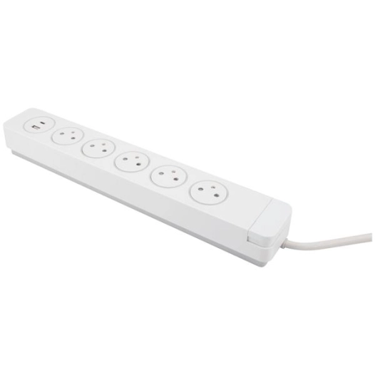 Bloc mantea parafoudre 5 prises easyeject + 2 usb blanc - OTIO