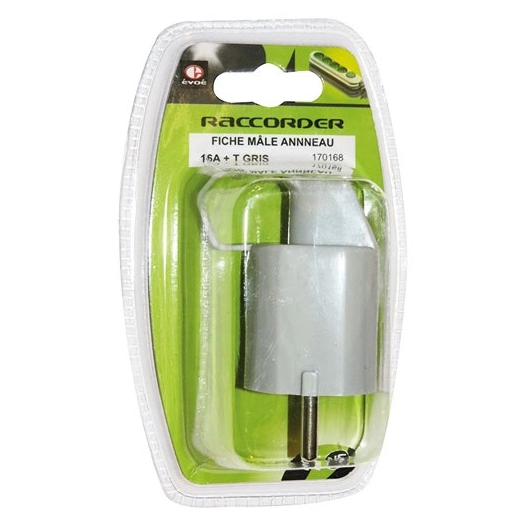 Fiche mâle anneua 10/16A + T gris - EVOE