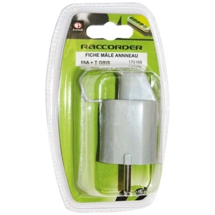 Fiche mâle anneua 10/16A + T gris - EVOE