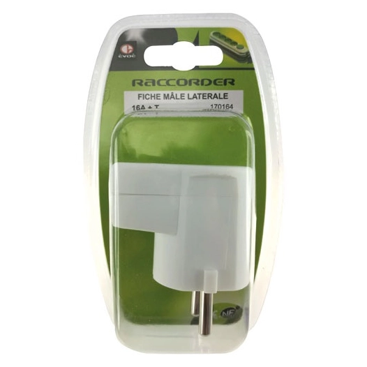Fiche mâle coudée 10/16A + T blanc - EVOE