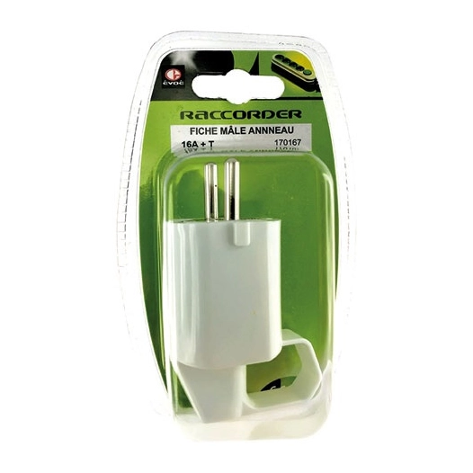 Fiche mâle anneau 10/16A+ T blanc - EVOE