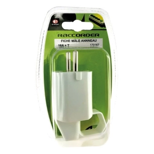 Fiche mâle anneau 10/16A+ T blanc - EVOE