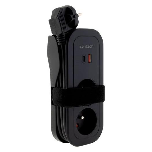 Bloc nomade 2x16a USB A + C 34a 3g1 1.6m noir - ZENITECH