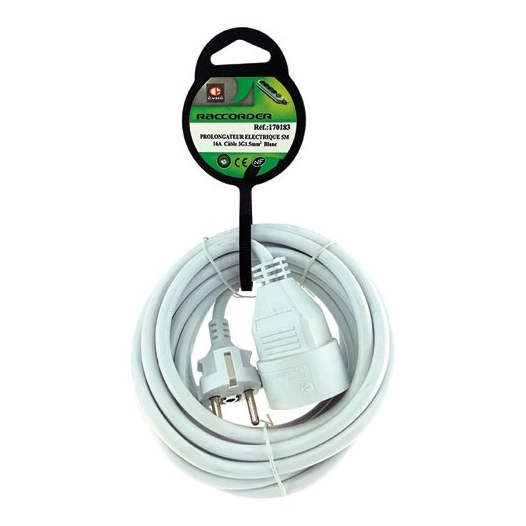 Prolongateur élec.5M 3G1.5mm blanc sur coque - EVOE