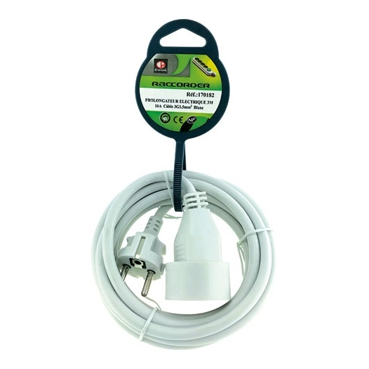 Prolongateur élec.3M 3G1.5mm blanc sur coque - EVOE
