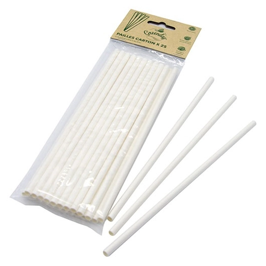 Paille carton blanc sachet de 25 pièces - J&F
