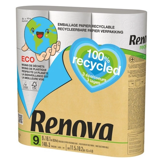 8 Papier wc renova recyclé 3 plis 9 rouleaux - RENOVA