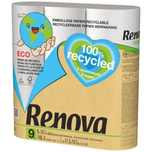8 Papier wc renova recyclé 3 plis 9 rouleaux - RENOVA