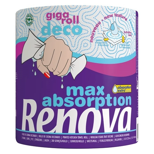 6 Essuie tout Renova giga roll deco rouleau 180 feuilles - RENOVA