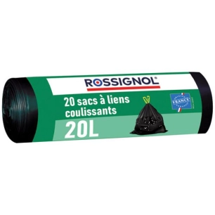 Bagy rouleau de 20 sacs poubelle 20L noir lien coulissant - ROSSIGNOL