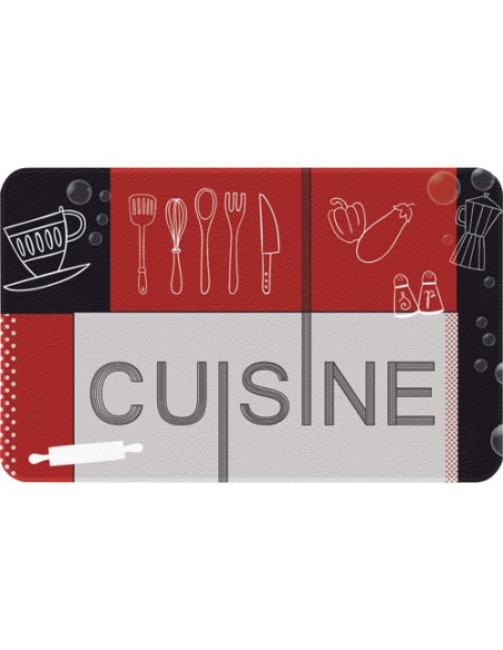 Tapis Cuisine Rouge Noir Design Moderne Bicolore - AGERUL