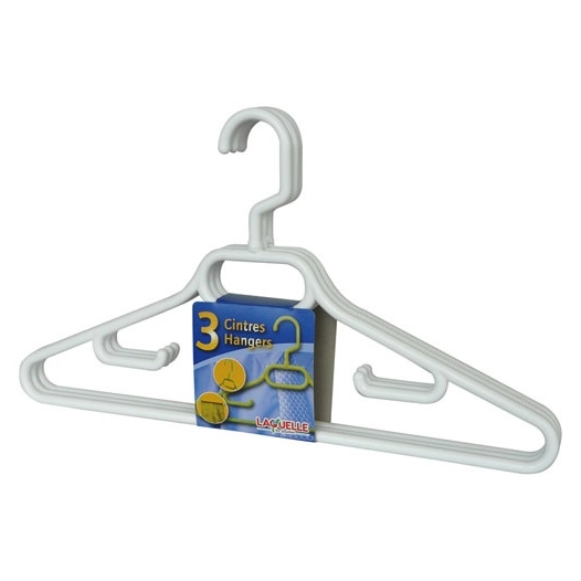 Cintres x3 adulte crochet tournant plastique 43cm bleu - LAGUELLE